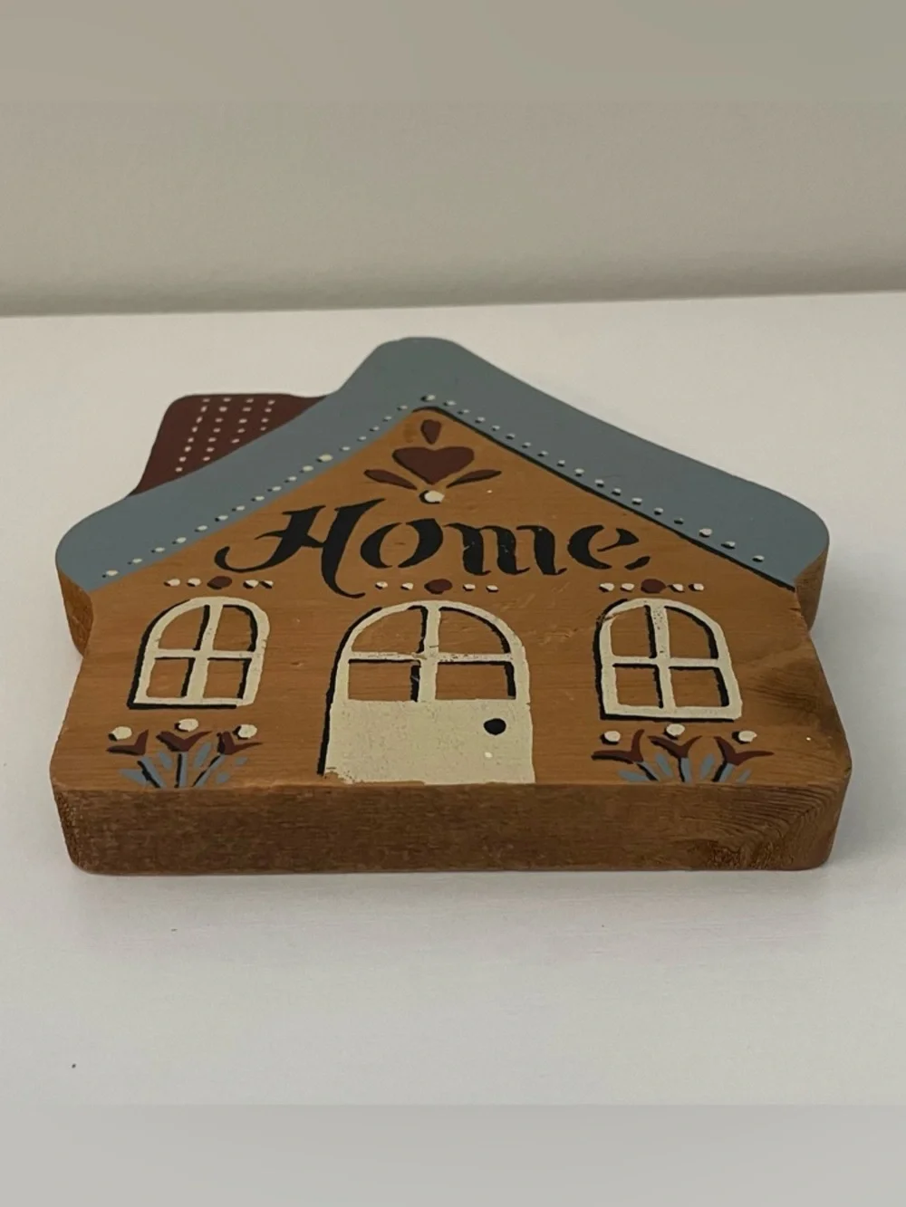 5/$25 Vintage Decorative Wooden 'Home' House Wall Accent in Blue and Tan